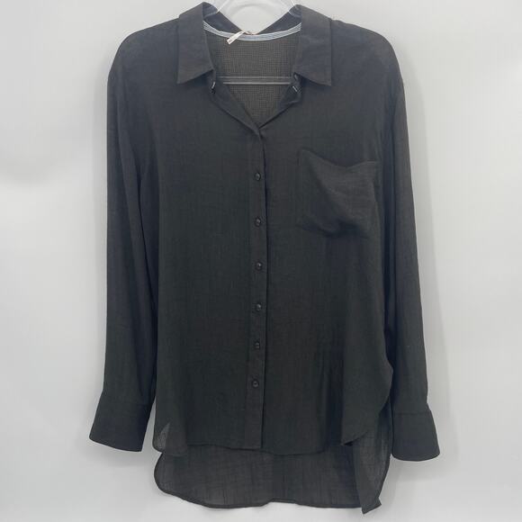 FREE PEOPLE Womens Button Front Tunic Top Size M Layering Sheer Long Sleeve - Picture 1 of 8
